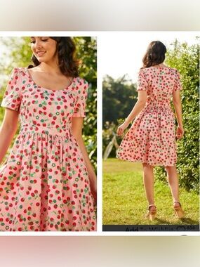 ModCloth strawberry print dress sz XL plus size cotton cottage cottagecore